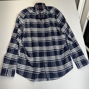 UNTUCKIT Mens XXL Blue Plaid Long Sleeve Button Down Shirt Stretch Performance